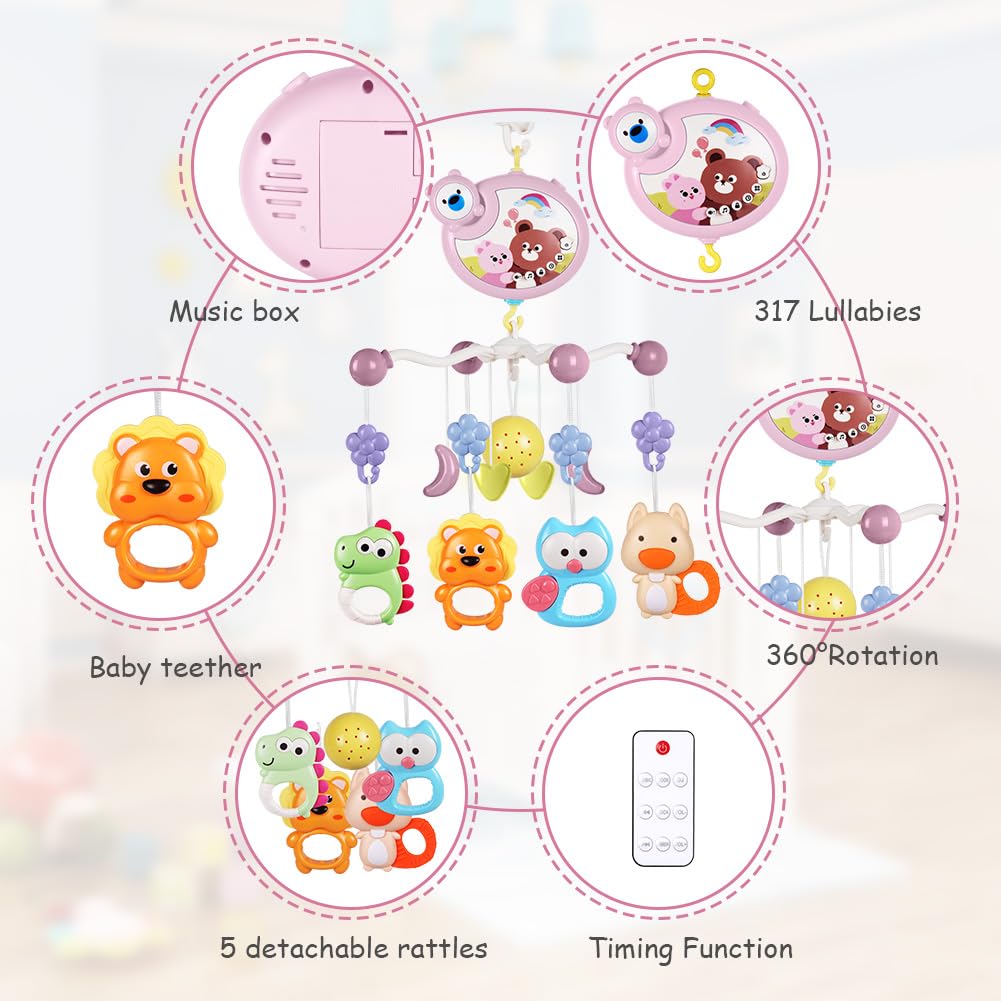 Babybett-Spielzeug, Mobile für Babybett, Baby Einschlafhilfe Musikspielzeug mit süssen Tieren, Babyb