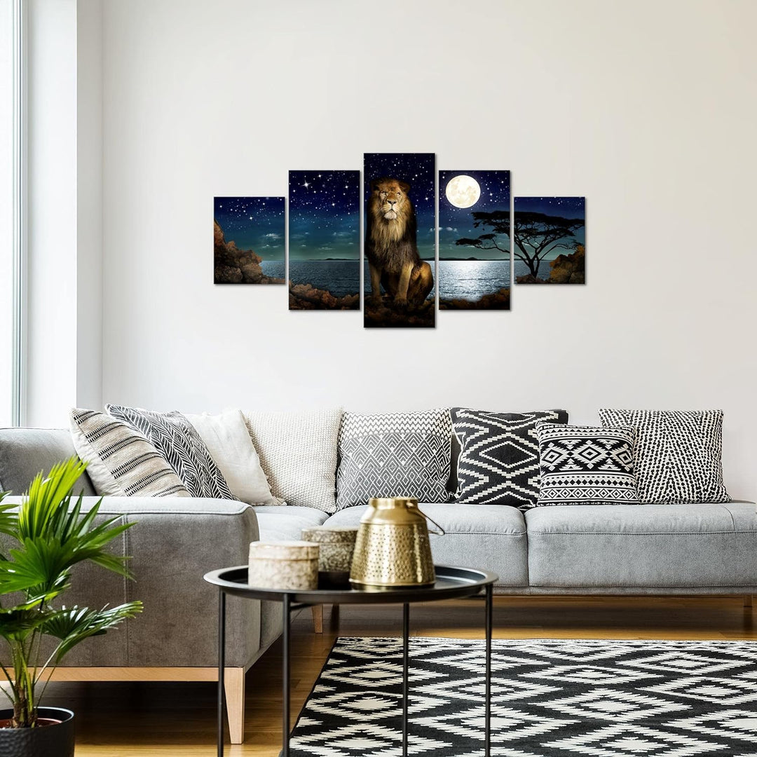 Runa Art Wandbilder Afrika Löwe 5 Teilig Bild auf Vlies Leinwand Deko Wohnzimmer Schlafzimmer Nachth