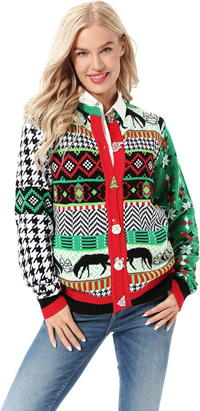 U LOOK UGLY TODAY Hässlicher Weihnachtspullover Damen Unisex lustig Chunky Fair Isle Gestrickter Fes