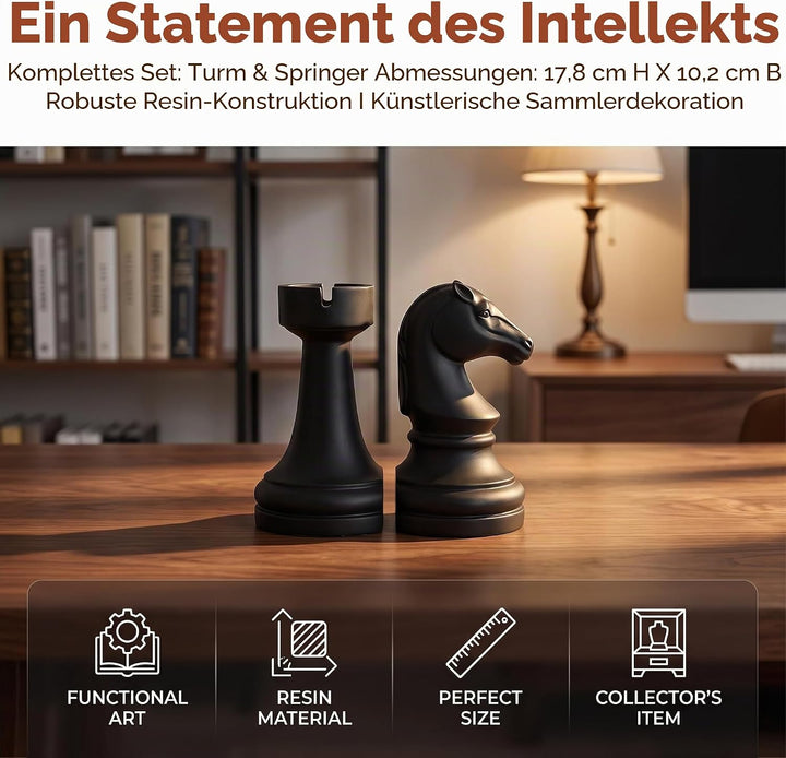 Dekorative Buchstützen, Schach-Buchstützen, Schwarze Buchstützen, einzigartige Buchstützen, Dekorati