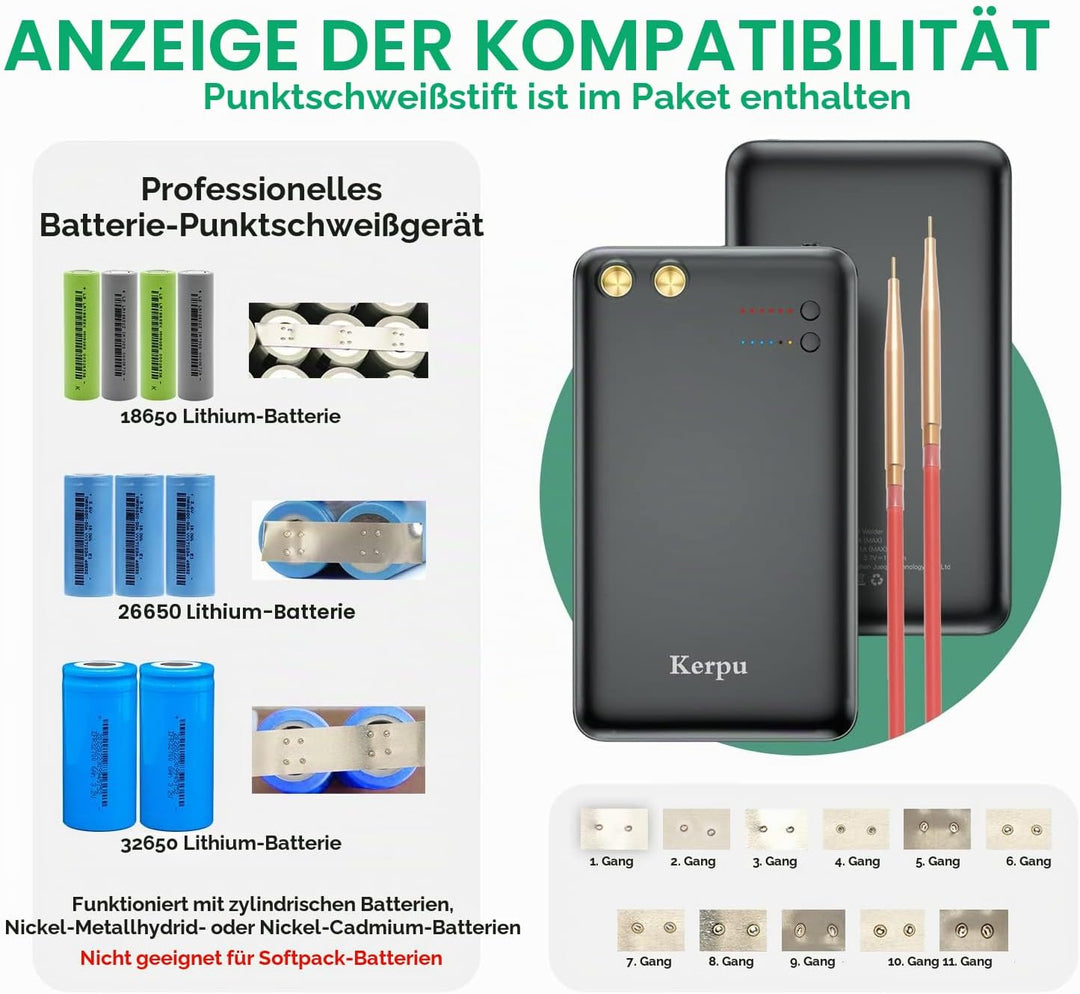 Mini-Punktschweissgerät, Kerpu 5000mAh Batterie-Punktschweissgerät, 6-Gänge einstellbar mit Typ-C La