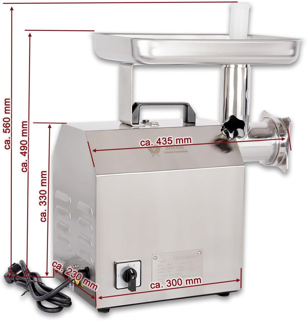 Beeketal 'FW220B' Profi Gastro Edelstahl Fleischwolf mit 220 kg/Std. Durchsatz, starkem 1100 Watt Mo