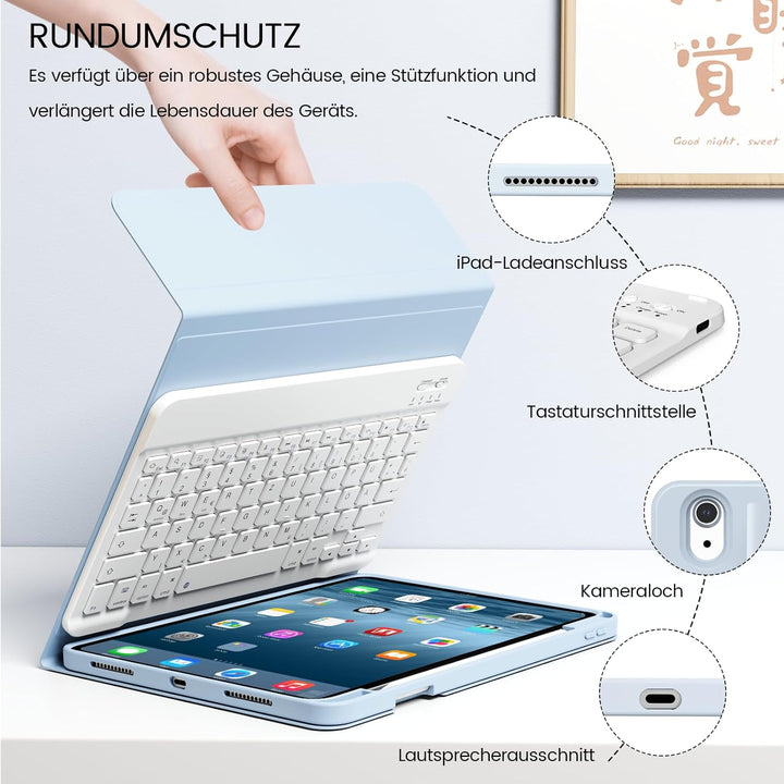 Hülle mit Tastatur für iPad A16 11 Generation 2025/10 Generation 2022(11/10.9 Zoll), Soft TPU Rücksc