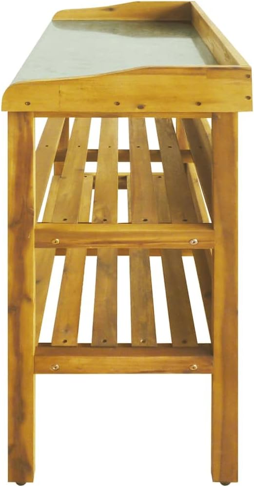 vidaXL Akazienholz Msssiv Pflanztisch mit 2 Ablageböden Pflanzentisch Gärtnertisch Blumentisch Garte