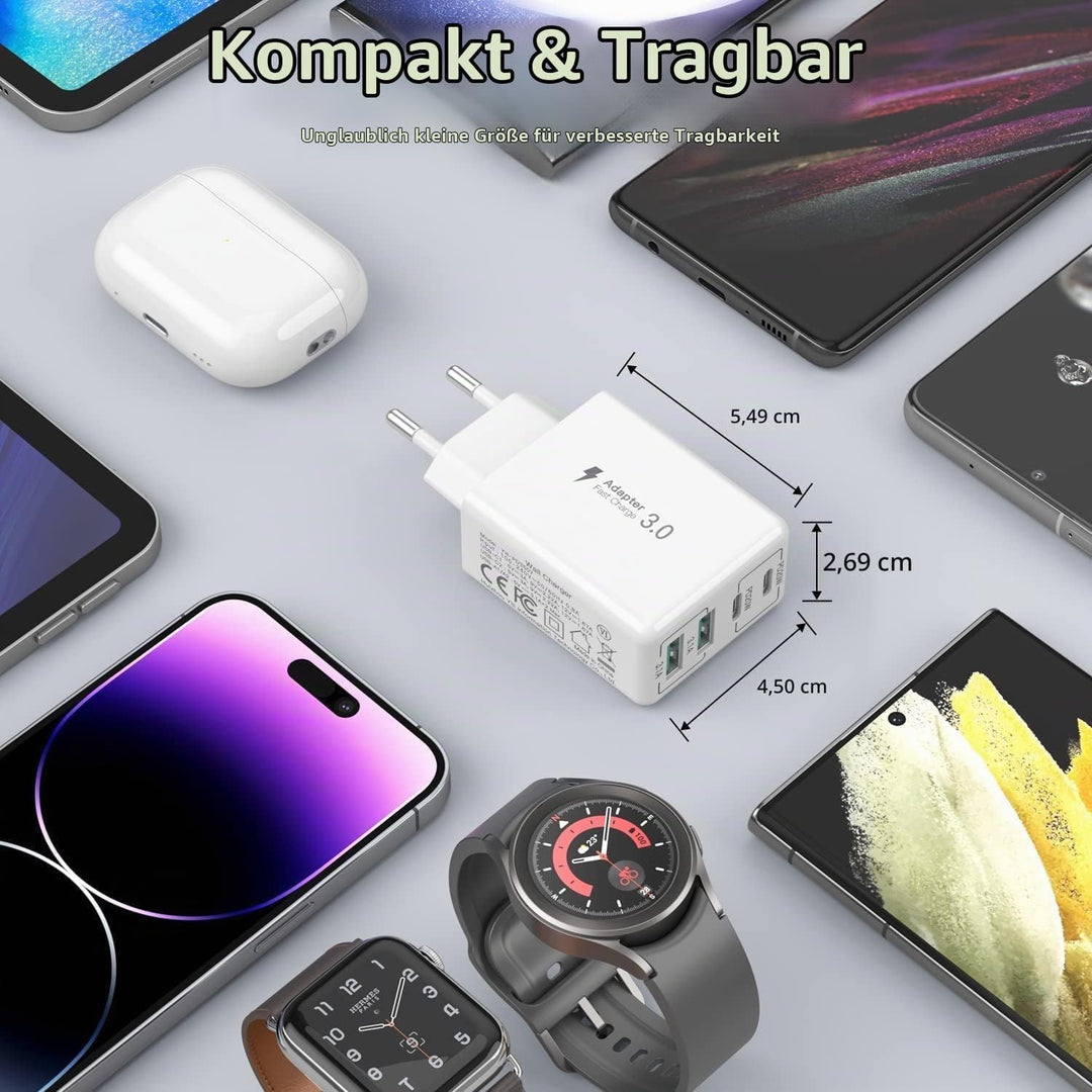 [2 Stück] USB C Ladegerät 40W, 4-Port USB C Ladegerät Block, Schnellladeblock Dual Port PD+QC Wandst