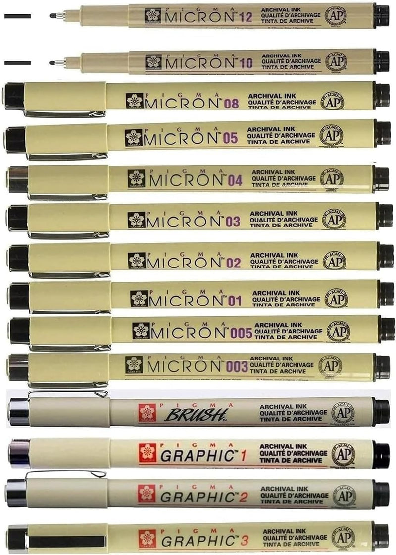 Sakura Pigma Micron 14 Fineliner, Schwarz, 003, 005, 01, 02, 03, 04, 05, 08, 10, 12, 1 mm, 2 mm, 3 m