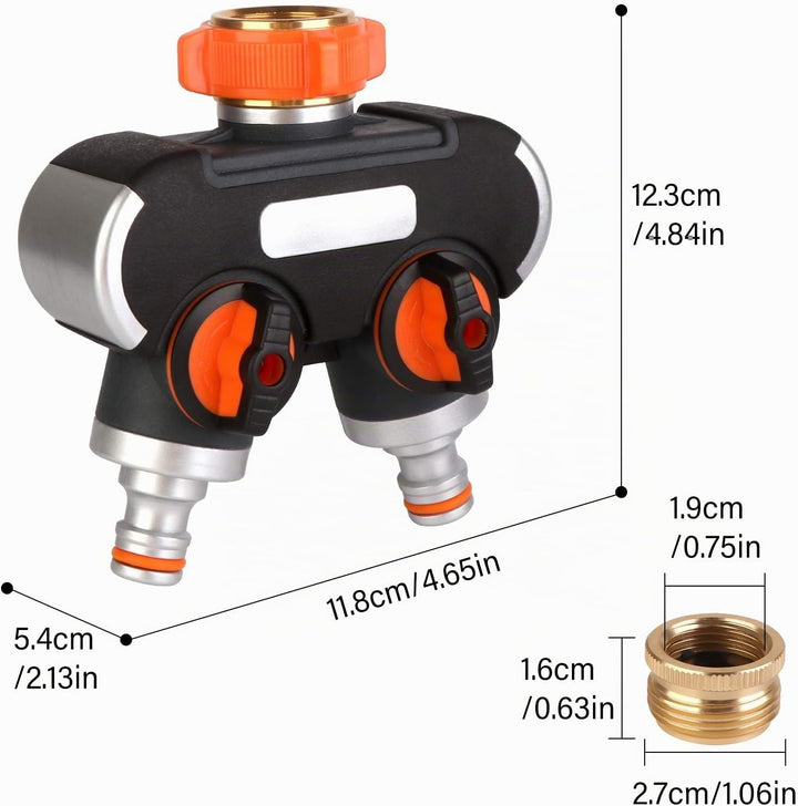 2-Wege-Verteiler: 3/4" und 1/2" Wasser Verteiler mit Wasserverteiler Wasserhahn, für gleichzeitigen