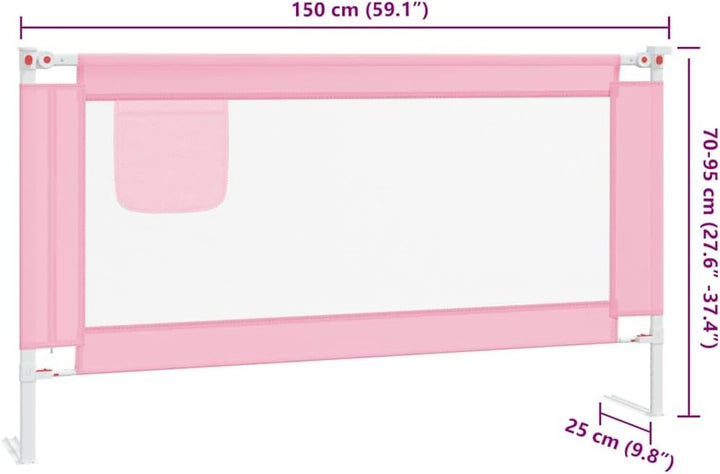 Kleinkind-Bettschutzgitter Rosa 150x25 cm Stoff mit Höhenverstellung, klappbarer Rausfallschutz für