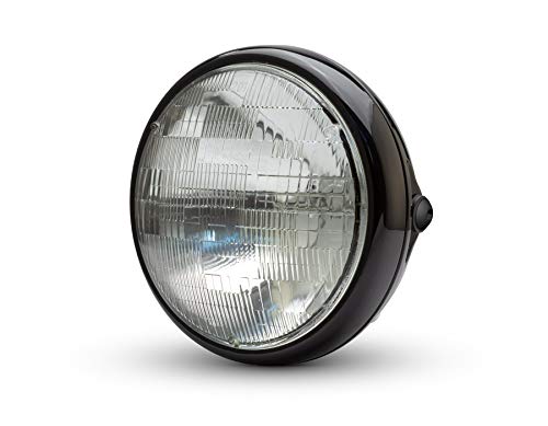 Motorrad 7.7" Scheinwerfer Glanz Schwarz 12V 55W für Cafe Racer & Scrambler - Schale