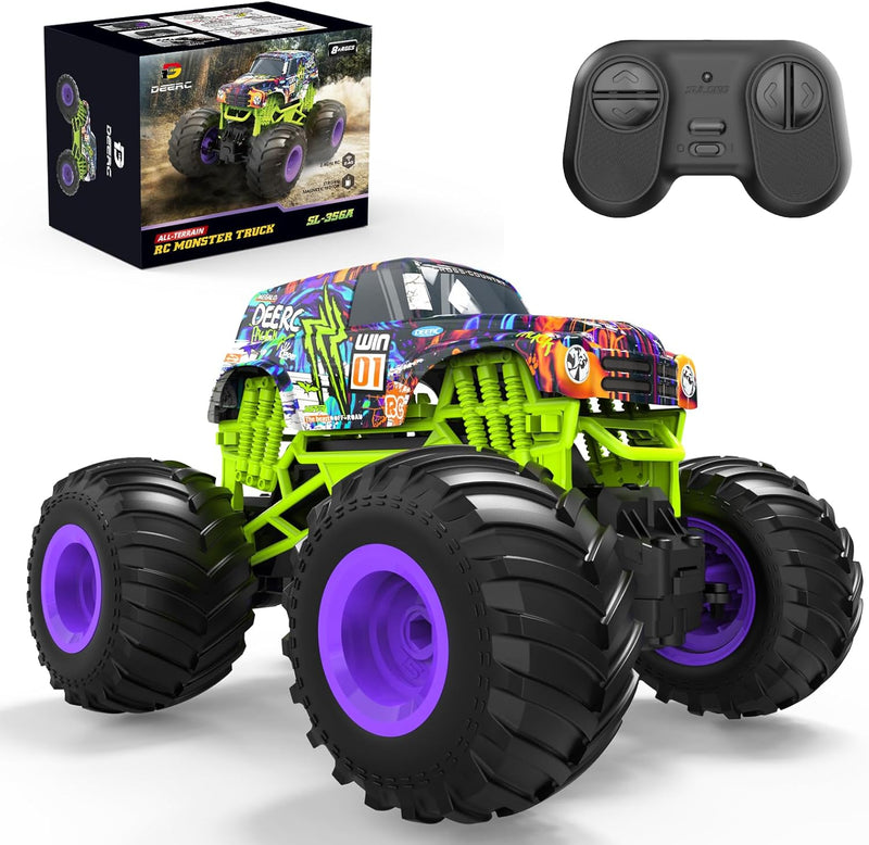 DEERC Ferngesteuertes Auto 1:16, Monster Trucks 2,4 GHz Off-Road Crawler mit Grossen Reifen, 2 Akkus