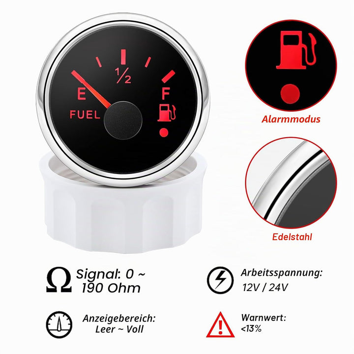 Kraftstoffanzeige, Kraftstoffstandsanzeige 52 mm 0-190ohms mit 7-Farben Hintergrundbeleuchtung Unive