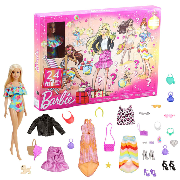 Barbie GYN37 - Adventskalender mit einer Barbie Puppe, 24 Überraschungen, Kleidung und Accessoires f