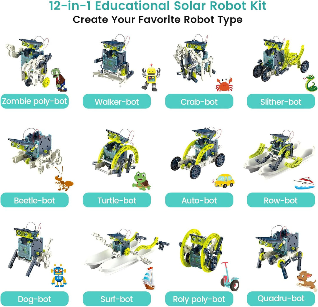 ACELIFE STEM Solar Roboter Kit,12-in-1 DIY Bauspielzeug Angetrieben durch Solarenergie, Konstruktion