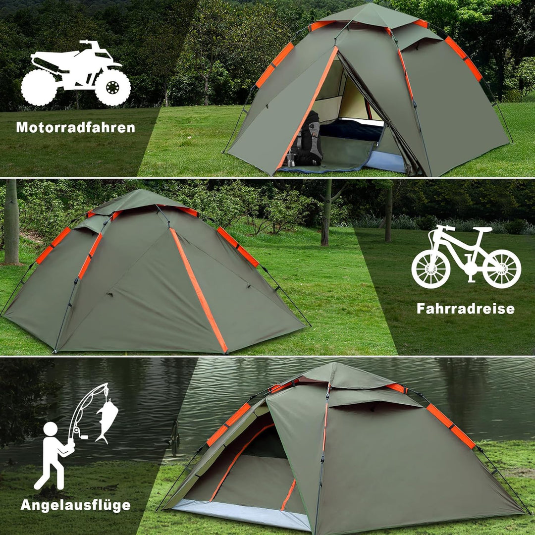 Pop Up Zelt, Camping Zelt Automatisches 2-4 Mann Personen Kuppelzelt 4 Jahreszeiten Wasserdicht Wind