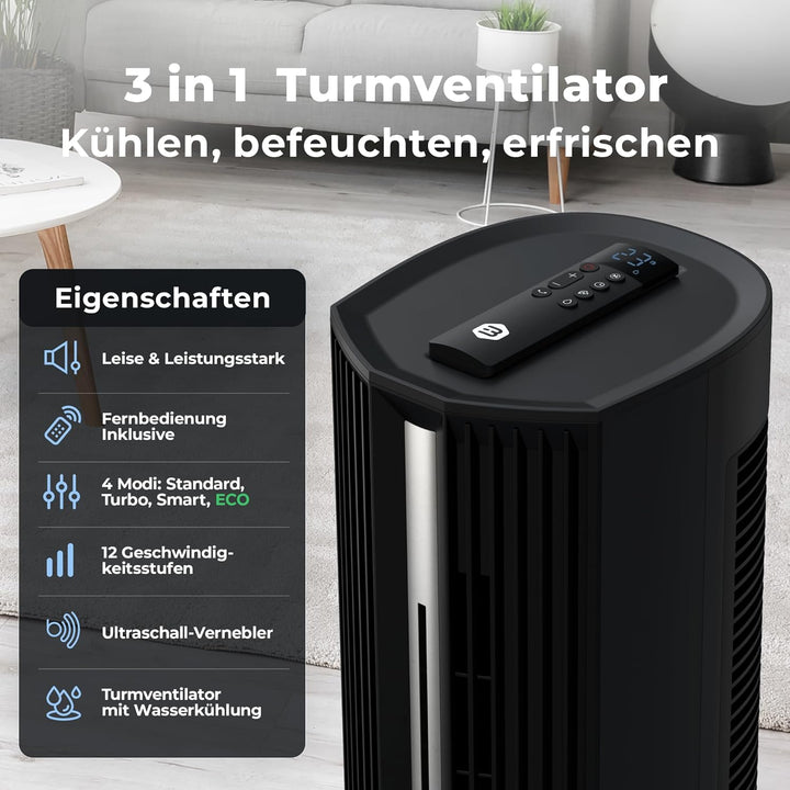 Balter 5-in-1 Mobile Klimaanlage ohne Abluftschlauch - Ventilator mit Wasserkühlung - Luftkühler & L