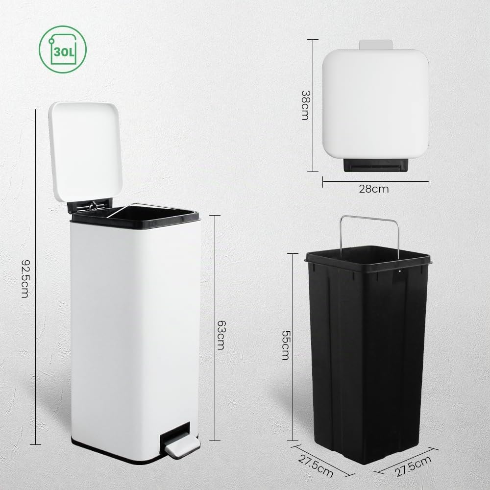 Mülleimer,30L Tretmülleimer mit Softclose Deckel,30 Liter Abfalleimer mit Fusspedal, Quadratischer T