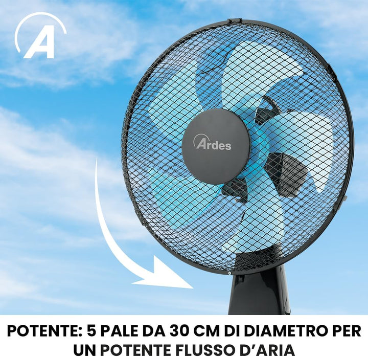 Ardes - AR5ST30N Tischventilator STEELO 30N 5 Flügel - Tischventilator 30 cm Oszillierend mit verste