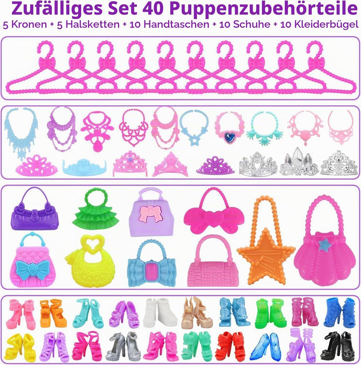 83 Teile Puppenkleidung Puppenzubehör Kleiderschrank für 11,5 Zoll Puppe Dress Up Set mit Koffer, Kl
