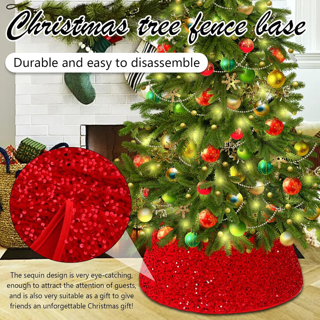 Weihnachtsbaumrock-Dekorationen, 60 cm Weihnachtsbaumrock Baumkragen Rot Glitzernd Weihnachtsbaum So