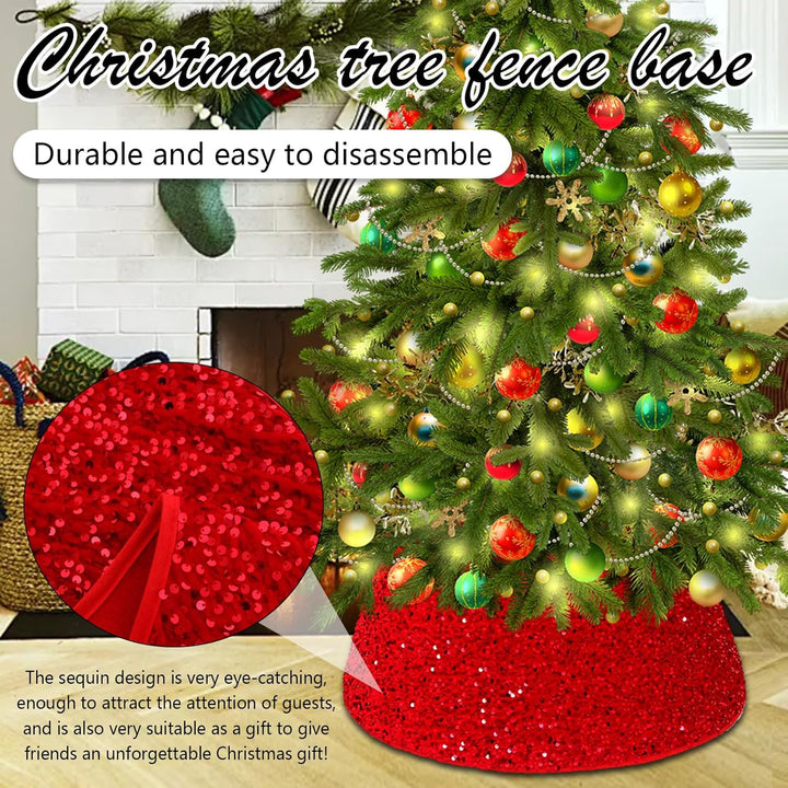 Weihnachtsbaumrock-Dekorationen, 60 cm Weihnachtsbaumrock Baumkragen Rot Glitzernd Weihnachtsbaum So