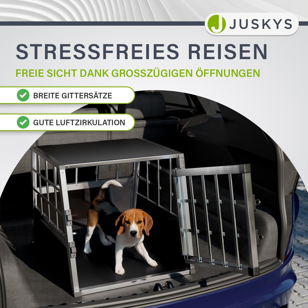 Juskys Alu Hundetransportbox M - 69x54x51 cm - Auto Hundebox robust & pflegeleicht - Gittertür versc