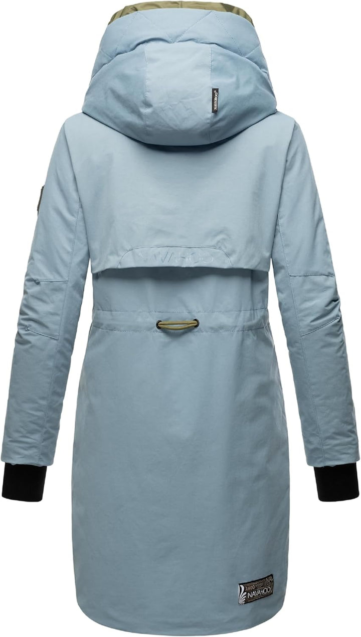 Navahoo Damen Mantel Lange warme Winter Steppjacke mit Kapuze Snowelf XS-XXL L Powder Blue, L Powder