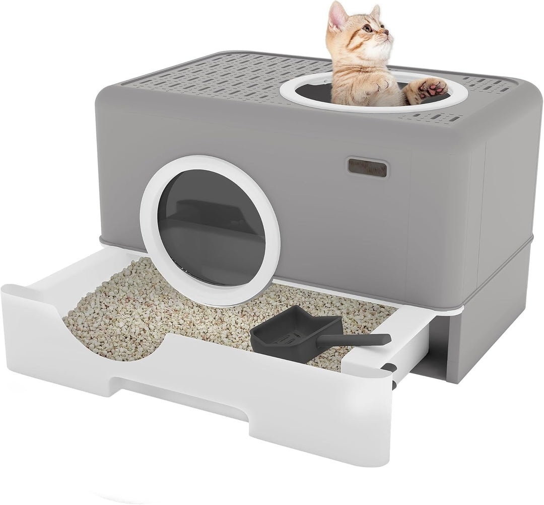 YITAHOME Katzenklo mit Deckel, Grosses Geruchloses Katzentoilette Hop In, mit Herausziehbarer Schubl