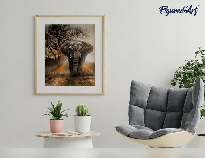 Figured'Art Malen Nach Zahlen Erwachsene Mit Rahmen Einsamer Elefant - Paint by Numbers Basteln DIY