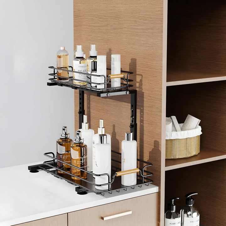 JYPS Spülschrank Organizer, 2 Etagen Metall Unter Waschbecken Regal Organizer, Höhenverstellbar Ausz