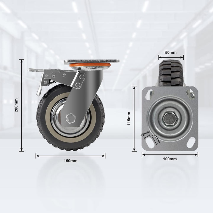 AMIGOB Schwerlastrollen, Ø150mm Transportrollen - 4x Lenkrollen mit Bremse, Möbelrollen für Schweiss
