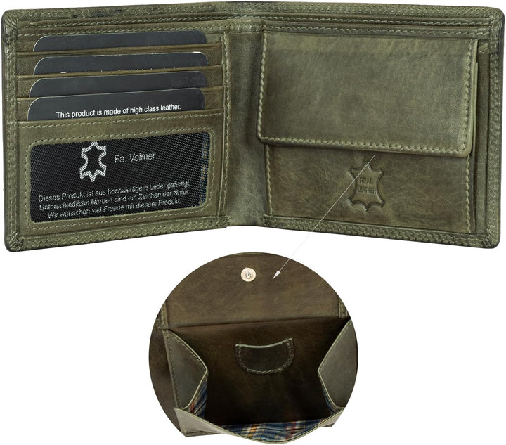Fa.Volmer ® Leder Geldbörse Herren mit RFID-Schutz - extra-stabile Doppelnaht (4+2 Card - Hunter Gre