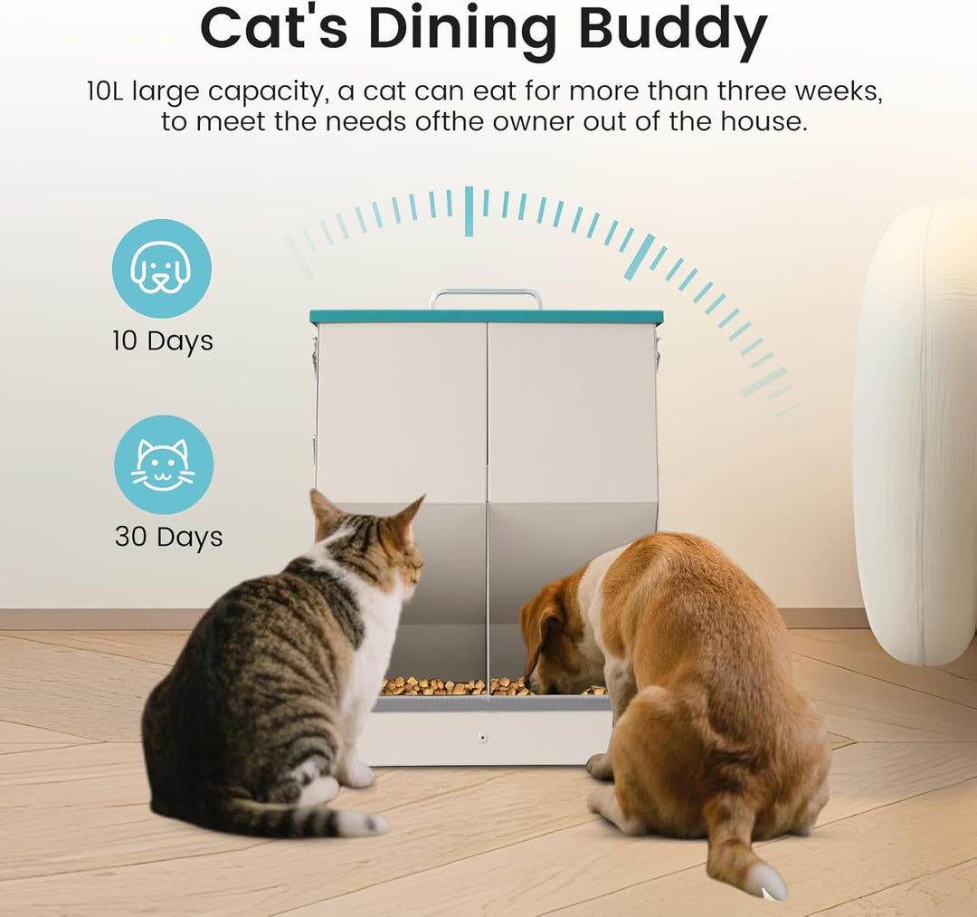 10L Automatische Katzenfutterautomaten 2 Katzen, Dual Gravity Outdoor Trockenfutterspender Doppelter