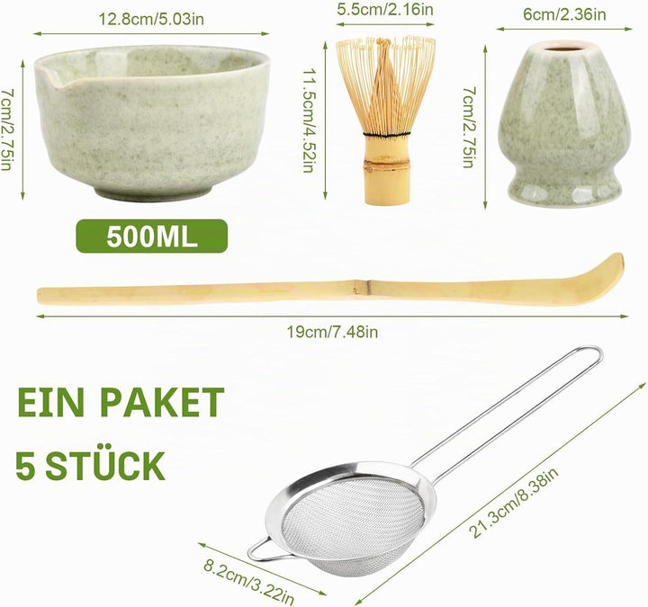 5 in 1 Matcha Set Japanisches Matcha Tee Set mit Matcha Besen, Matcha Schale mit Ausgiesser, Matcha