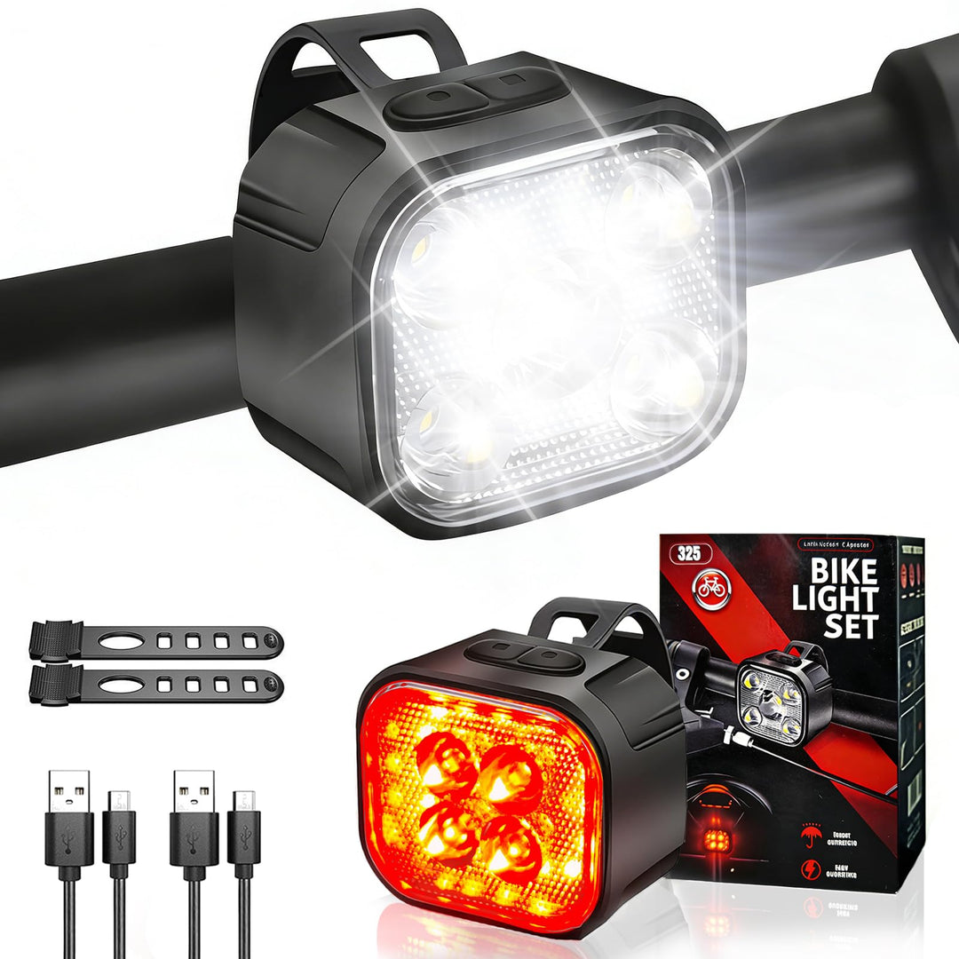 Fahrradlicht Set LED USB wiederaufladbar – Frontlicht 1000mAh & Rücklicht 320mAh, IP65 wasserdicht,