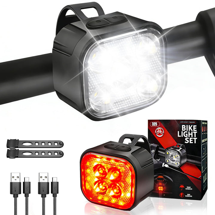 Fahrradlicht Set LED USB wiederaufladbar – Frontlicht 1000mAh & Rücklicht 320mAh, IP65 wasserdicht,