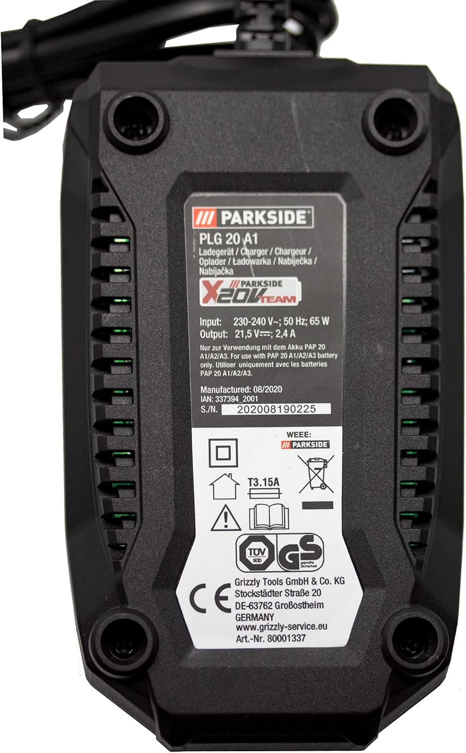 Parkside 20V Ladegerät 2,4 A PLG 20 C1 DE/EU für Geräte der Parkside X 20V Familie Parkside Ladegerä