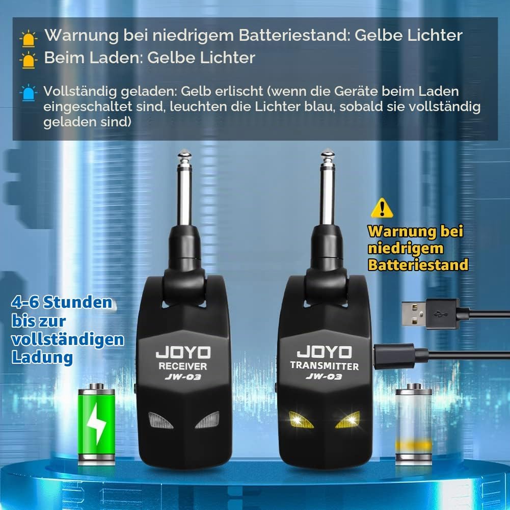 JOYO 2,4 GHz Wireless Guitar System 4 Kanäle Wiederaufladbarer Audio Wireless Transmitter Receiver f