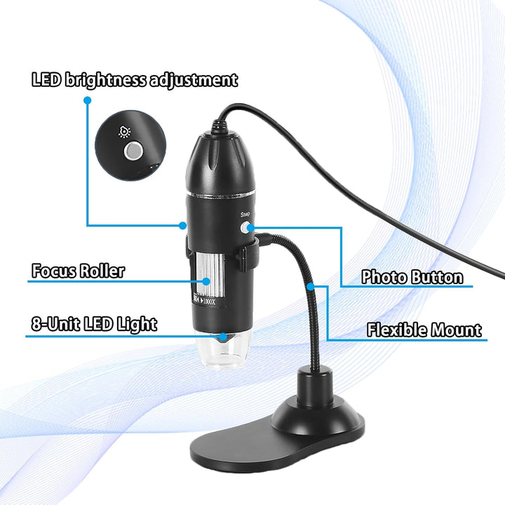 VGE USB Digitalmikroskop, mini mikroskop, HD Mikroskopkamera 1000x Vergrösserung, Plug-and-Play|Komp