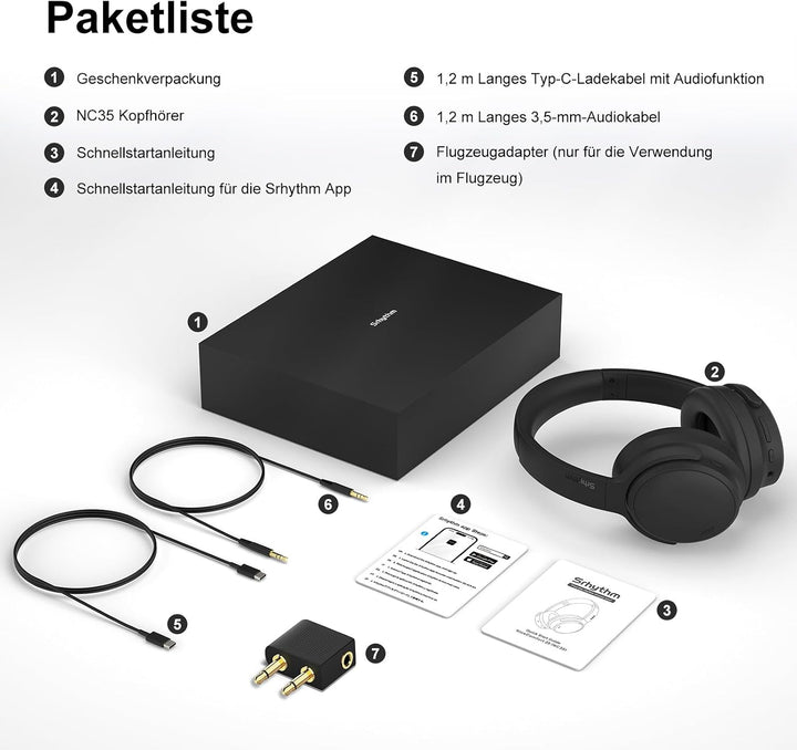 Srhythm NiceComfort 35 (2. Generation) Hybrid-Kopfhörer mit Geräuschunterdrückung, Bluetooth 6.0, 5