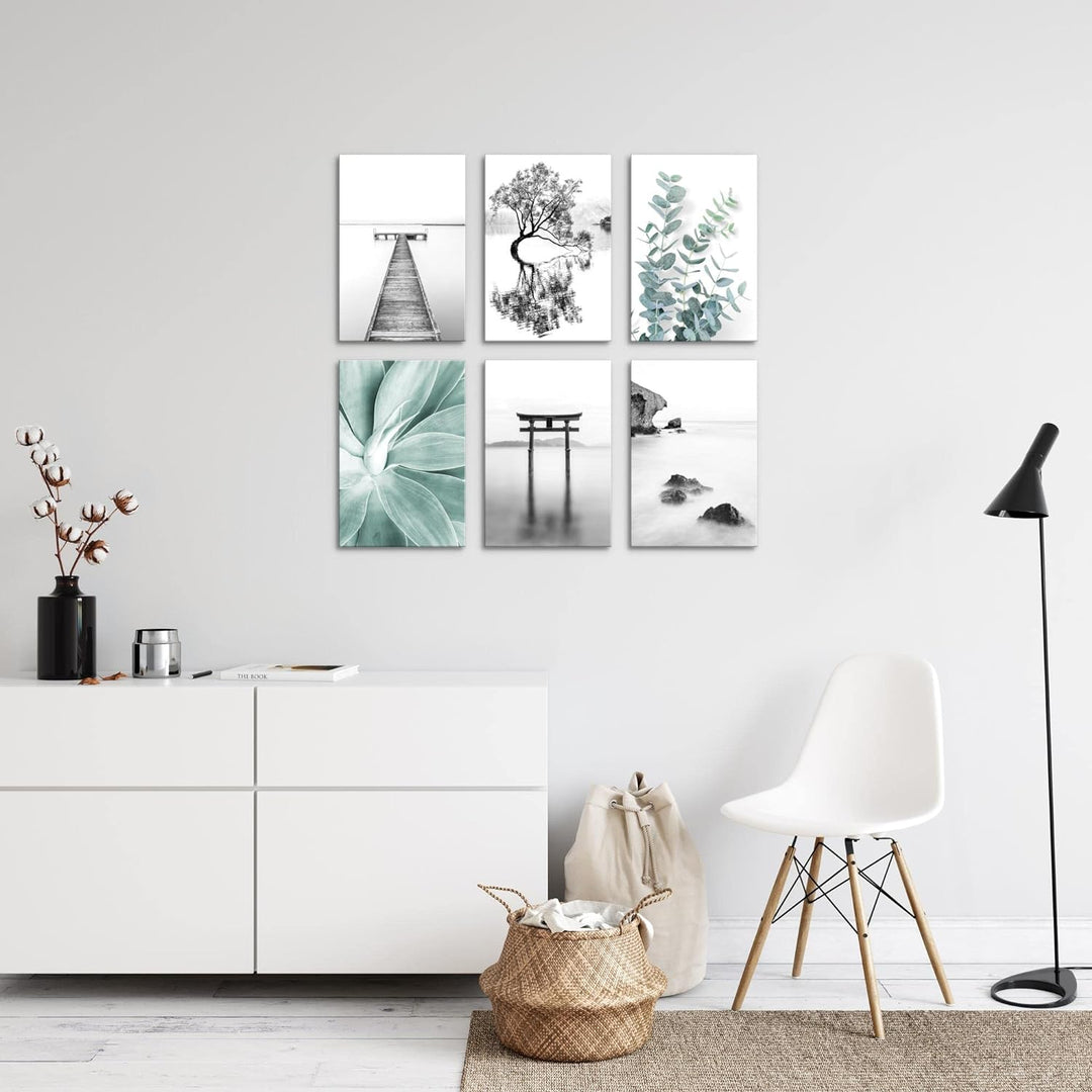 Novart Wandbilder Set - KOMPLETT AUFHÄNGFERTIG - Made in Germany - Moderne Bilder Asien Zen See Wohn