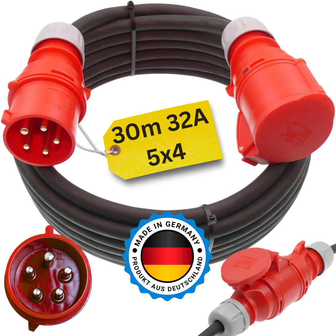 netbote24 CEE Verlängerungskabel Starkstromkabel 32A 400V Gummileitung H07RN-F 5g4 mm² IP44 aussen (