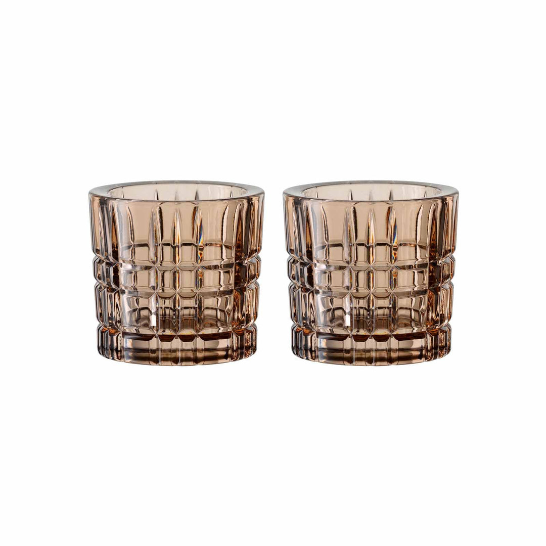 Spiegelau & Nachtmann Square Teelichthalter 2er Set, Tobacco, Höhe: 6,6 cm, Windlicht aus Kristallgl