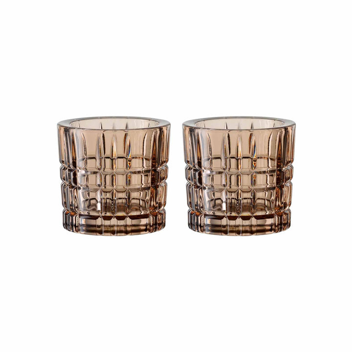 Spiegelau & Nachtmann Square Teelichthalter 2er Set, Tobacco, Höhe: 6,6 cm, Windlicht aus Kristallgl