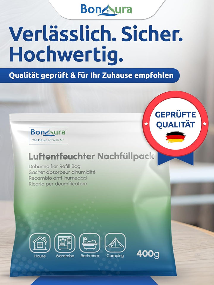 BonAura® Luftentfeuchter Nachfüllpack 12 x 400g - Mittleres Sparset Luftentfeuchter Granulat - 12er