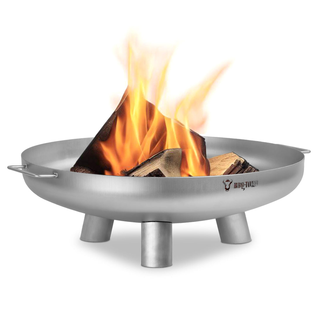 BBQ-Toro Edelstahl Feuerschale Ø 70 cm | Silber | Outdoor Feuerstelle mit DREI Standbeinen und Zwei