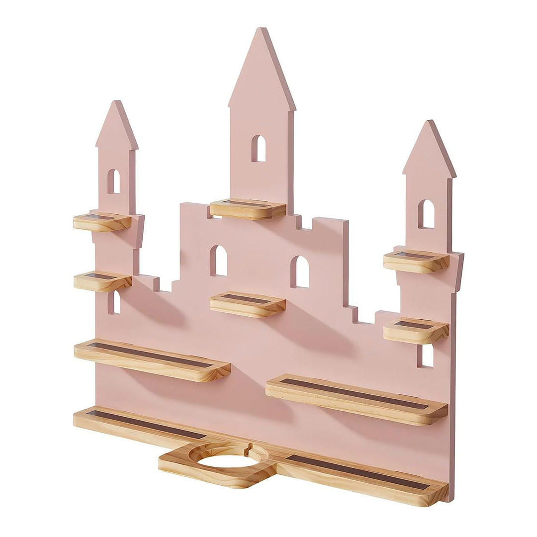 home24 Regal für Hörfiguren aus massiver Kiefer & lackiertem MDF in Rosa, Lackierte Holzflächen mit