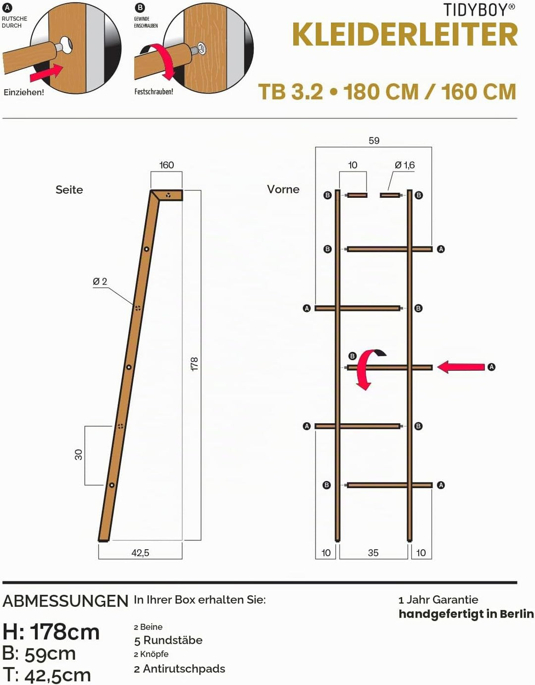Kleiderleiter &amp; Kleiderständer Holz, Handtuchleiter &amp; Handtuchhalter aus Massivholz, Designer Holzle