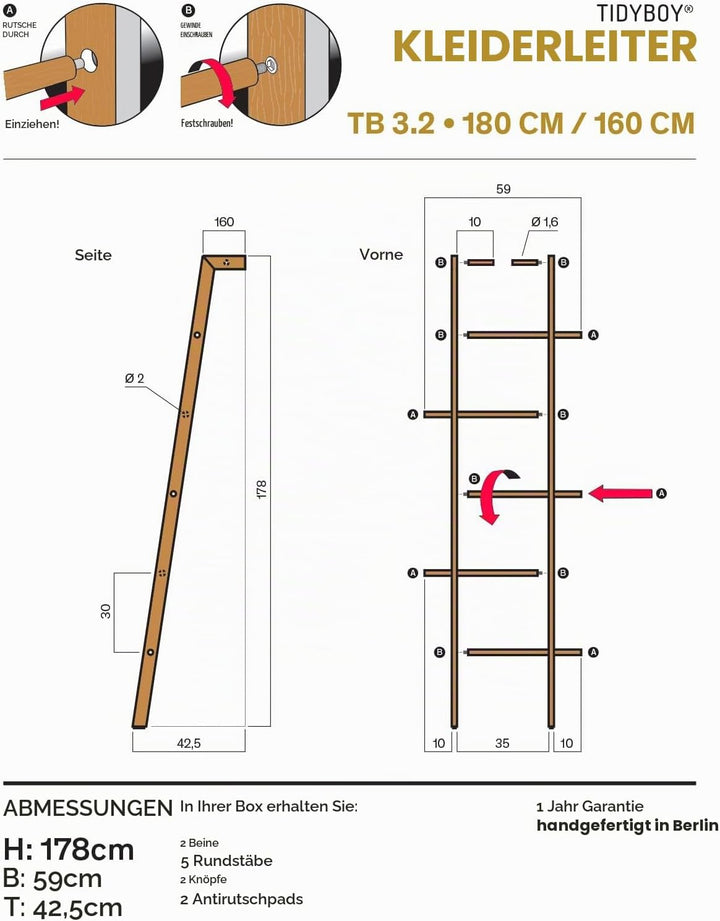 Kleiderleiter &amp; Kleiderständer Holz, Handtuchleiter &amp; Handtuchhalter aus Massivholz, Designer Holzle
