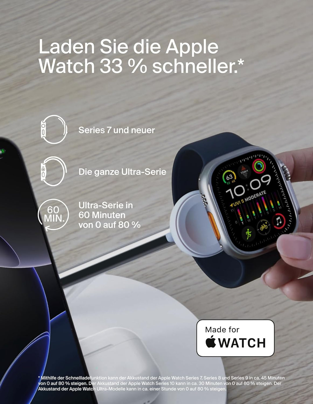 Belkin BoostCharge Pro 3-in-1 Qi2 Kabelloses Ladegerät, MagSafe-Kompatibles Ladegerät, Induktive Lad