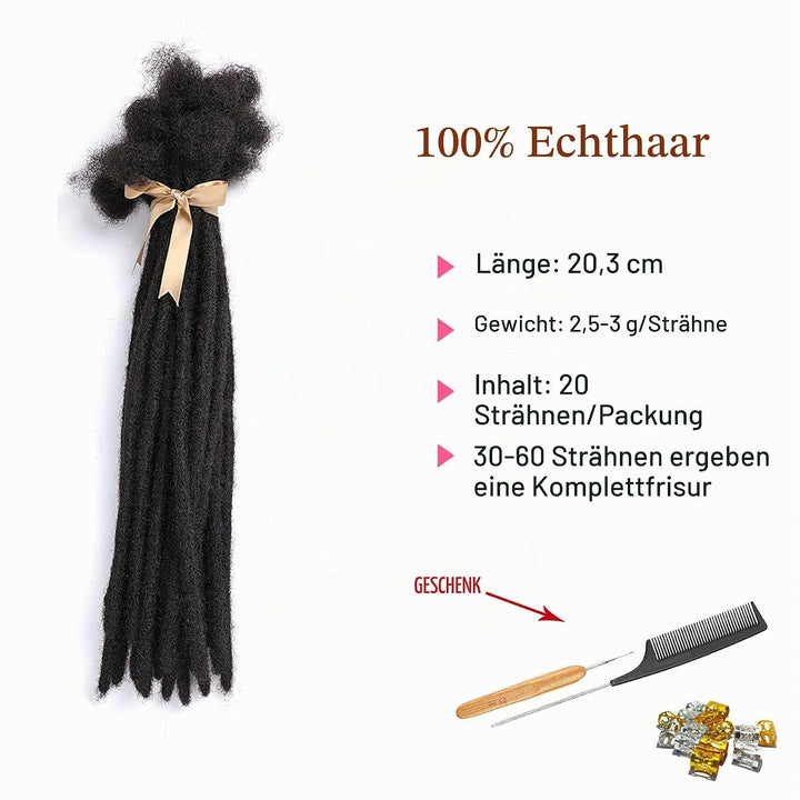 TAOYEMY Dreadlock Extension 8 inch 100% Human Hair Afro Kinky 20 Strands Dreadlock Extensions for Ma